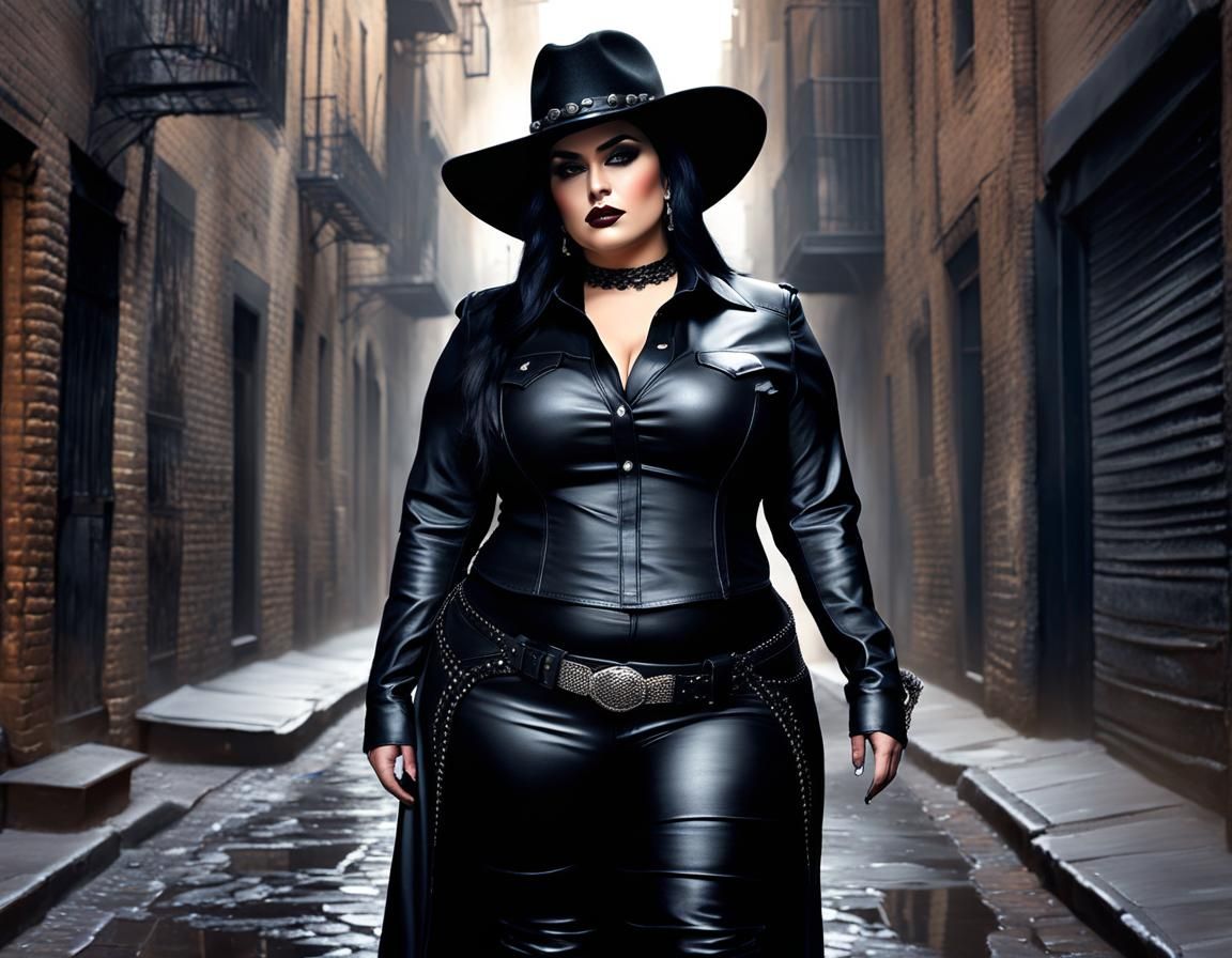 Goth Woman in Dark Alley, Impressionistic Digital Art