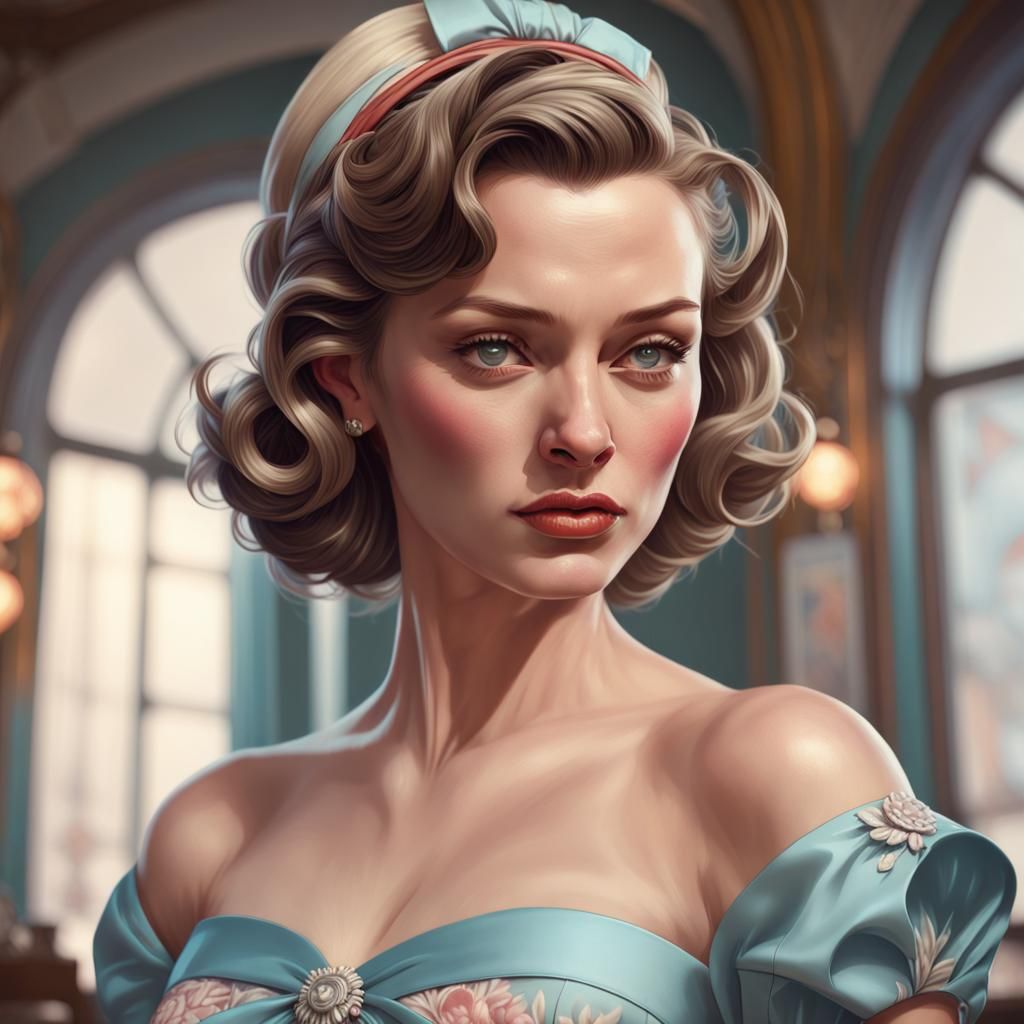 1950s Portrait in Hyperdetailed Art Nouveau Style