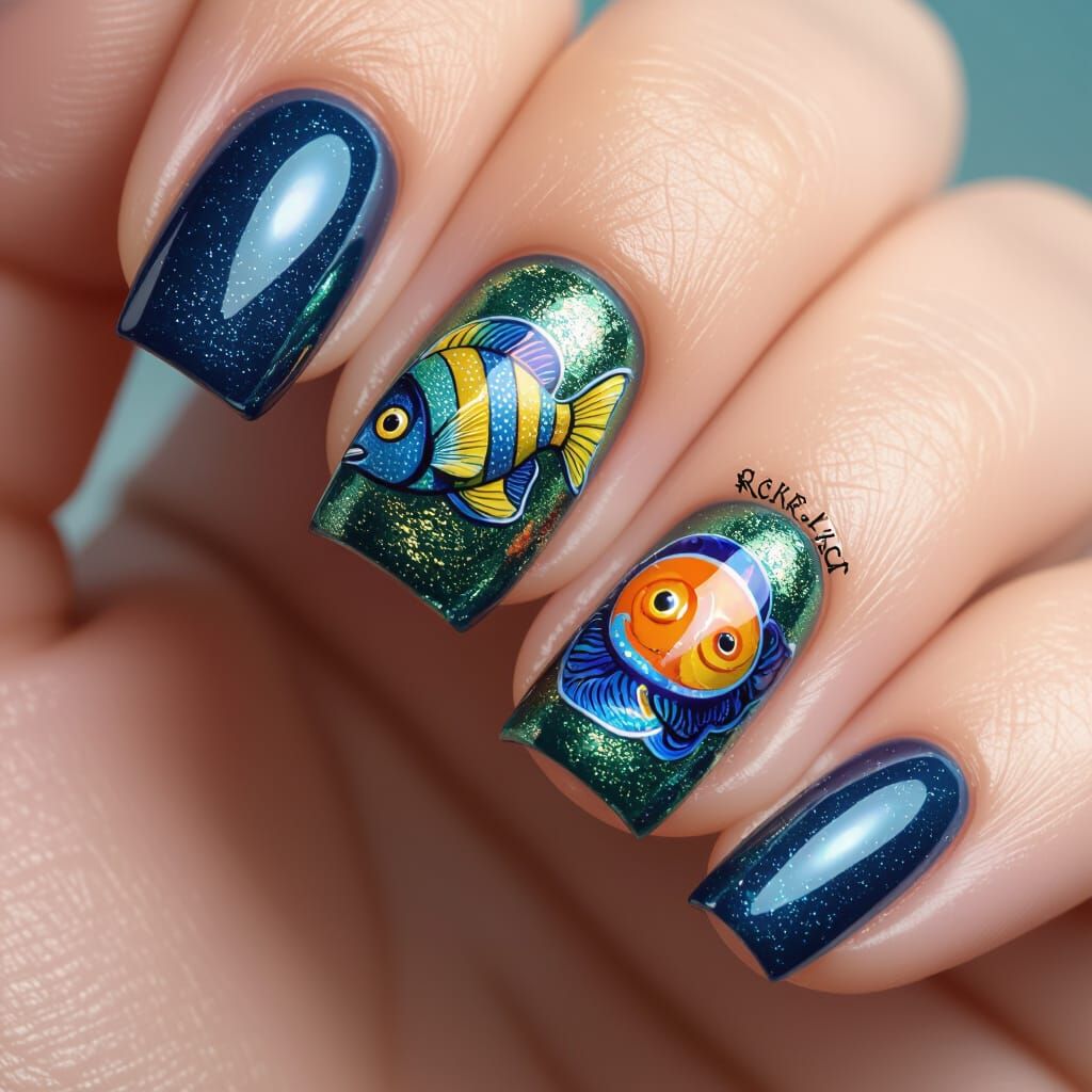 Ocean Nail Art on Hand, Ultra-Realistic Detail