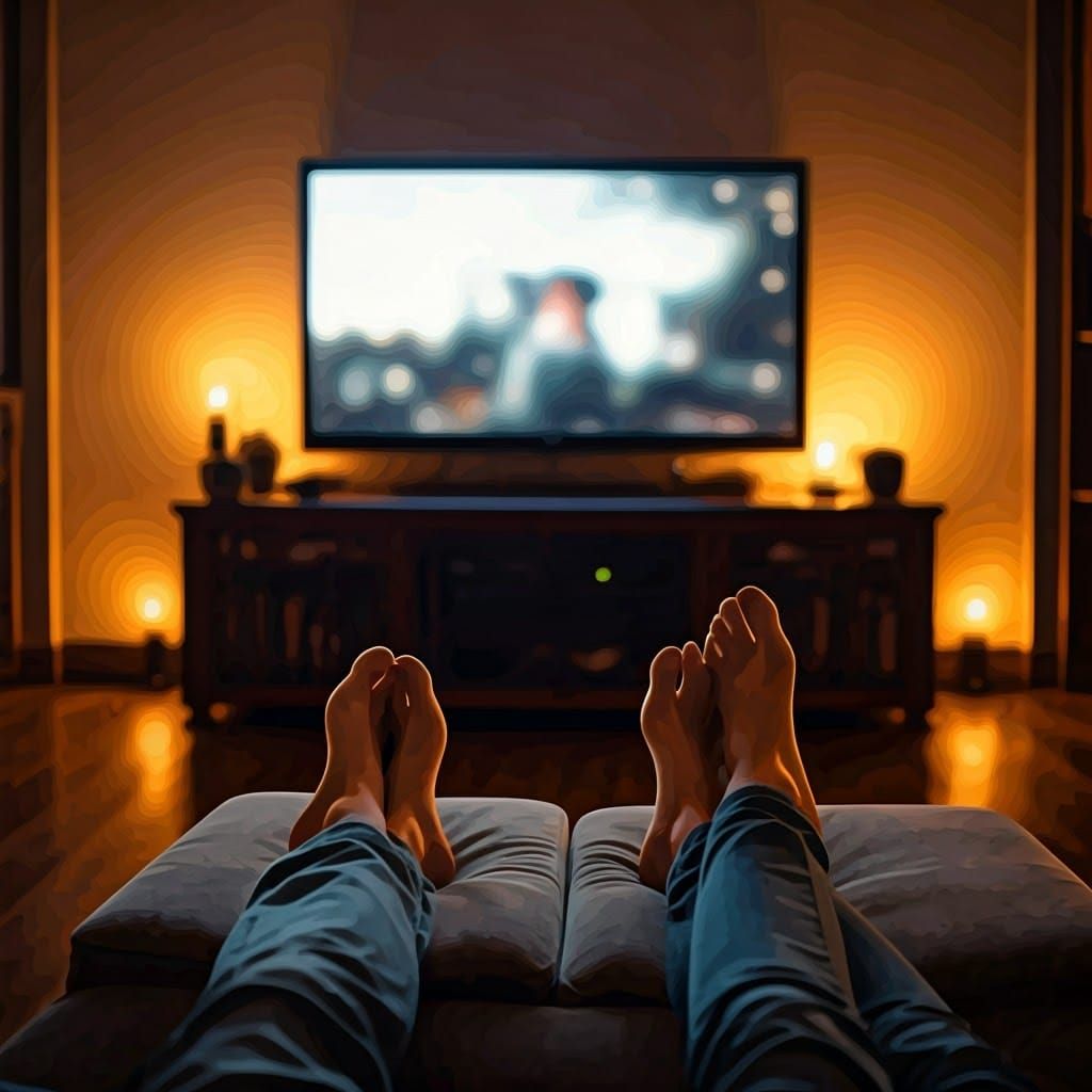 Cozy Living Room TV Scene in Impressionist Style