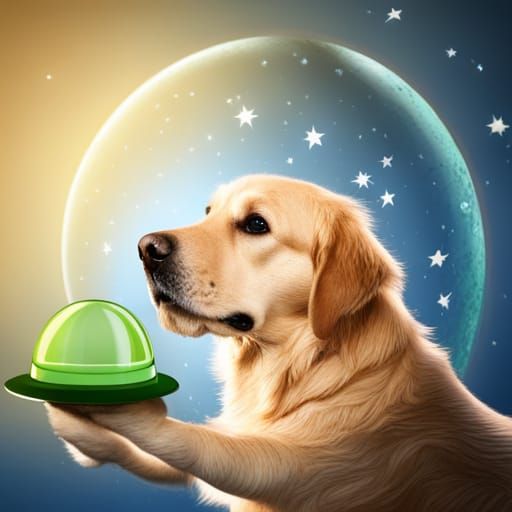 Golden Retriever on the Moon with UFO