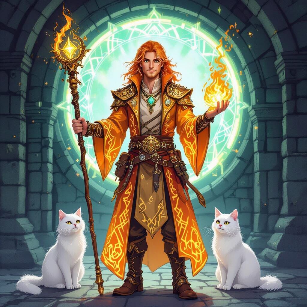 Steampunk Wizard Conjuring Flames: Watercolor Portrait