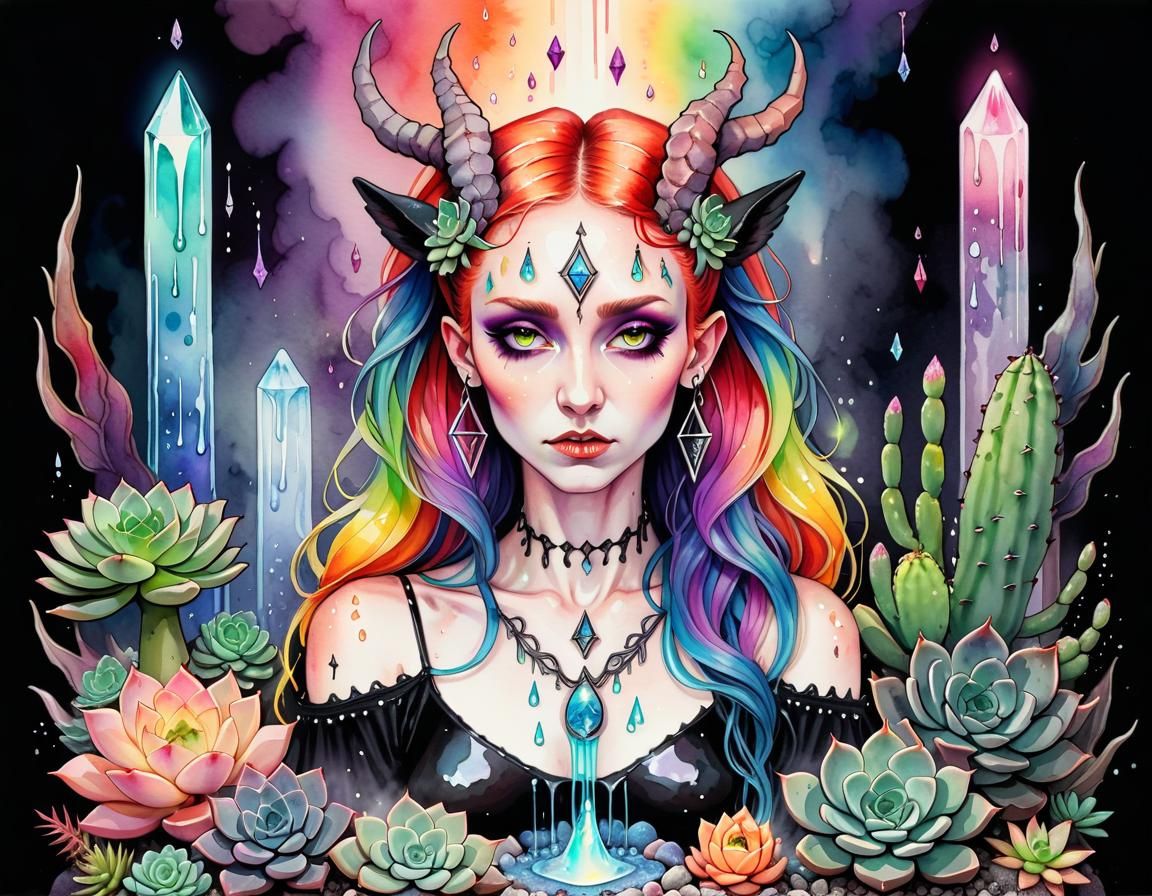 Pastel Goth Phoenix with Runes in Watercolor