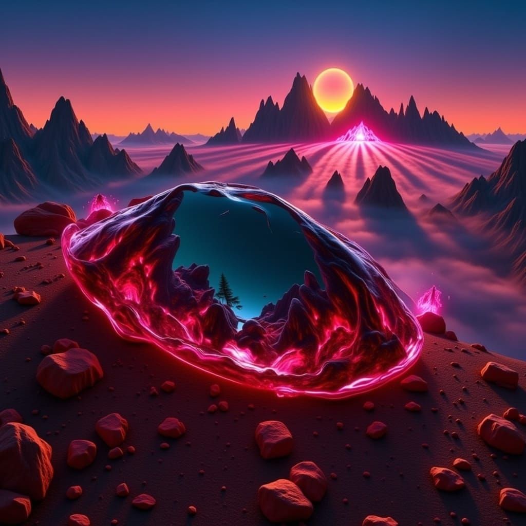 Sunset Grand Tetons in Gemstone Sci-Fi Style