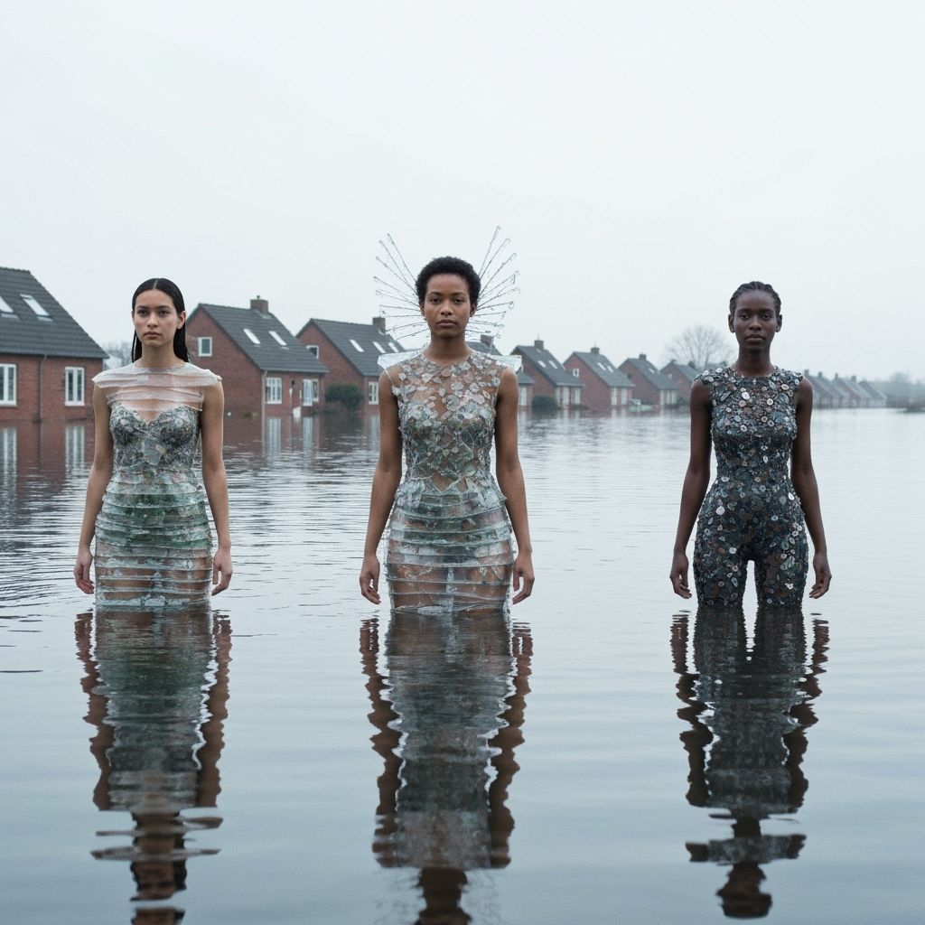 Diverse Women in Dystopian Fashion Amidst Floodwaters