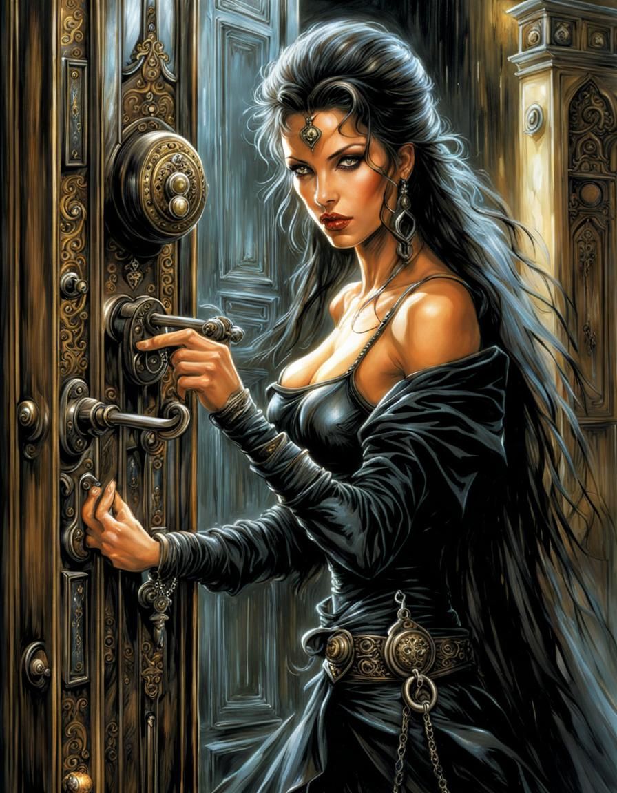 Fantasy Thief Picking Lock in Dark Fantasy Style