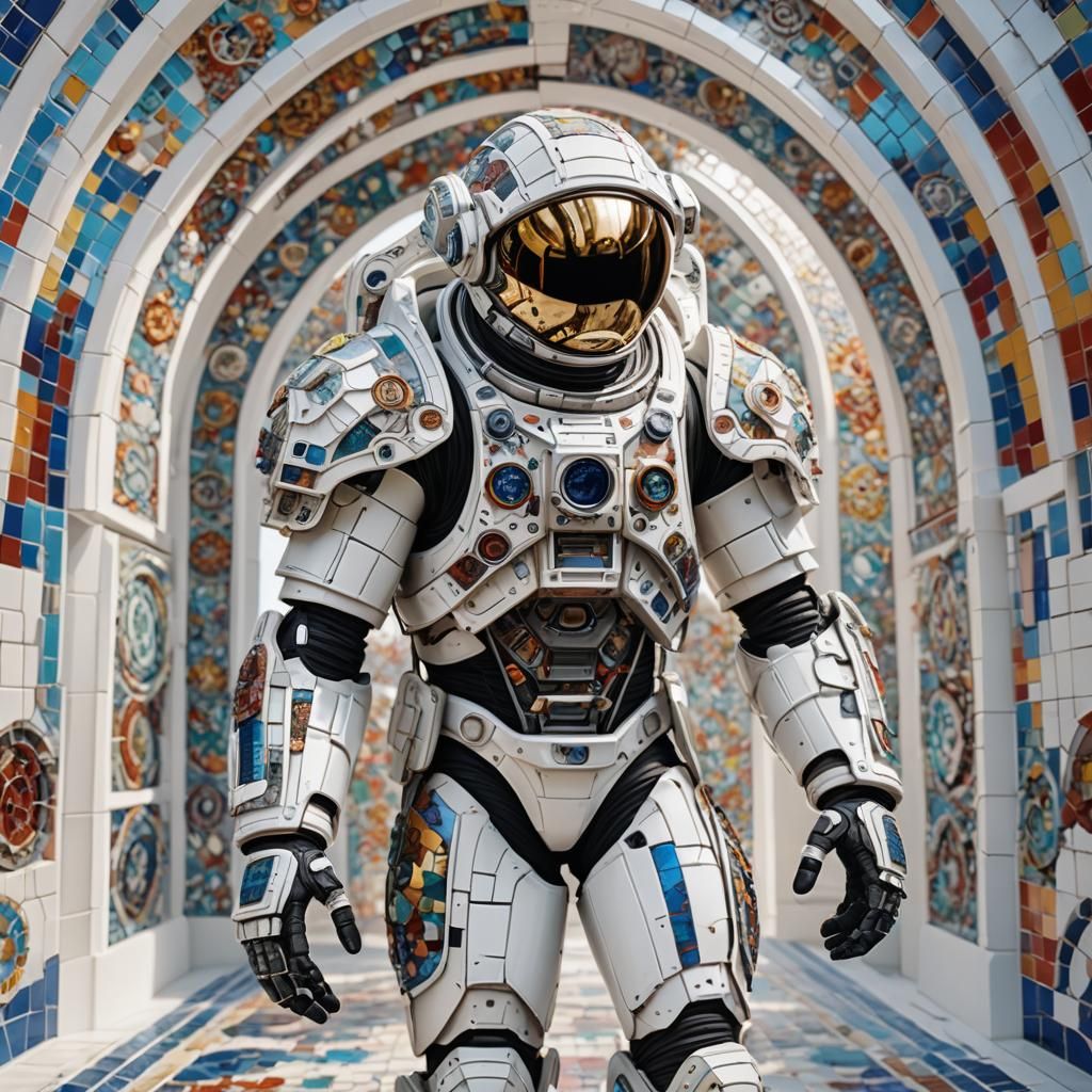 Biomechanical Astronaut in Mosaic Armor, Digital Art
