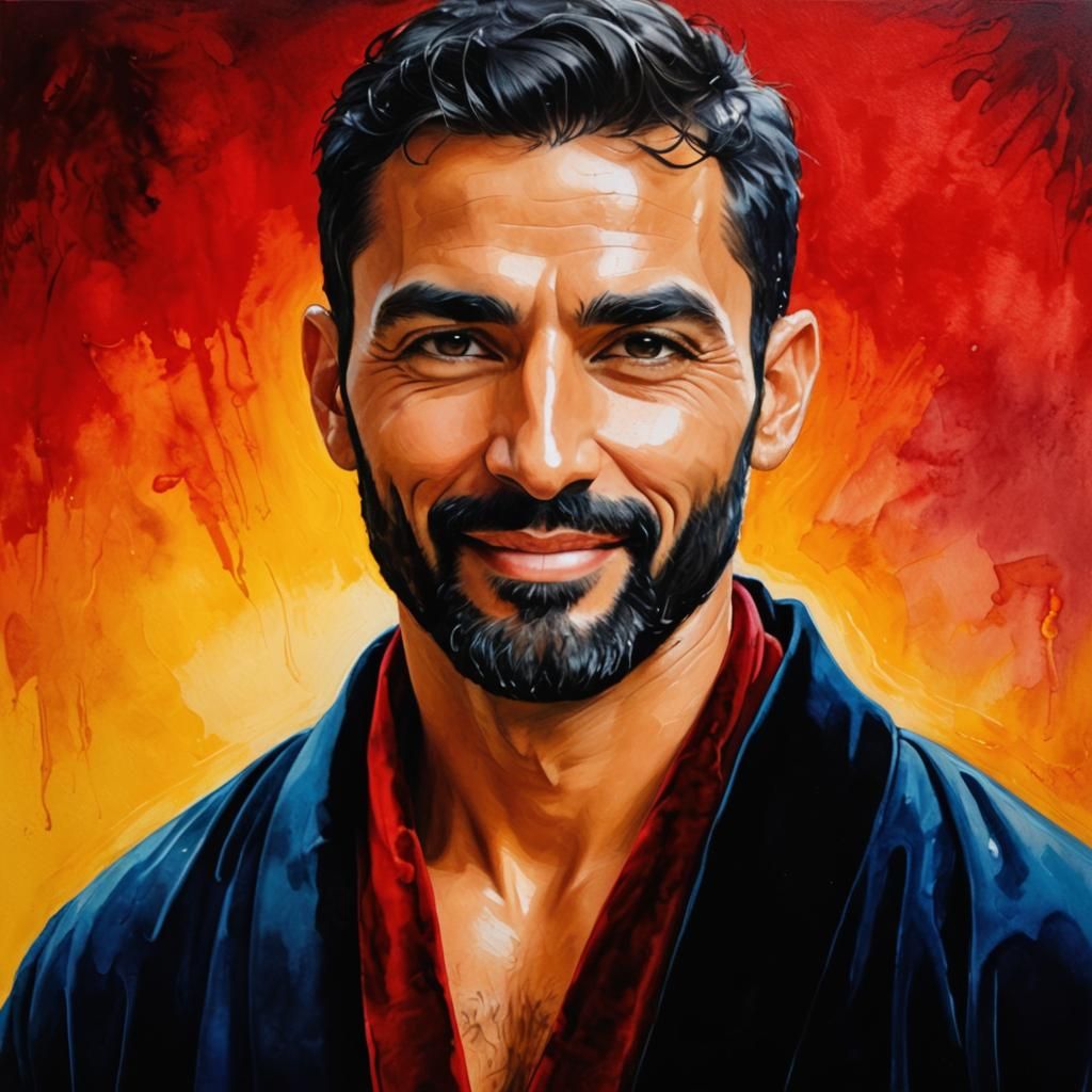 Smiling Man in Velvet Robe: Art Nouveau Portrait