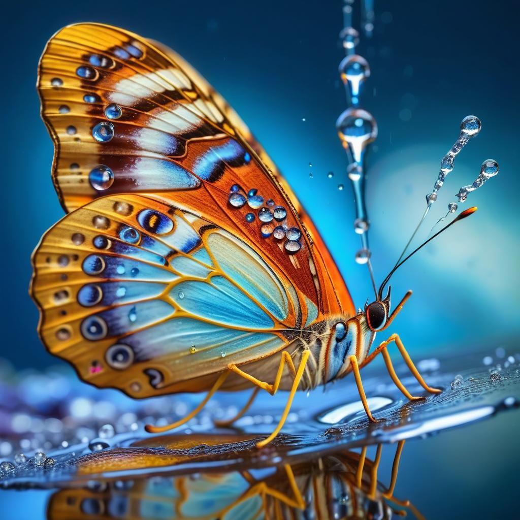 Butterfly Drinks Raindrop: Macro Photography Close-Up