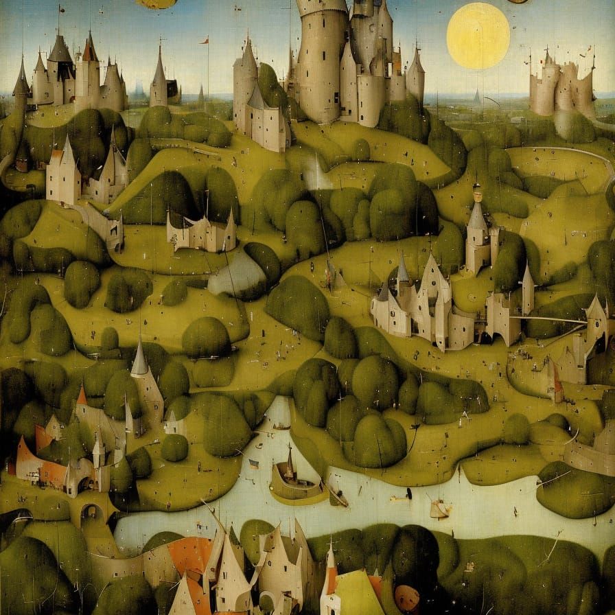 Surreal Castle in Hieronymus Bosch Style