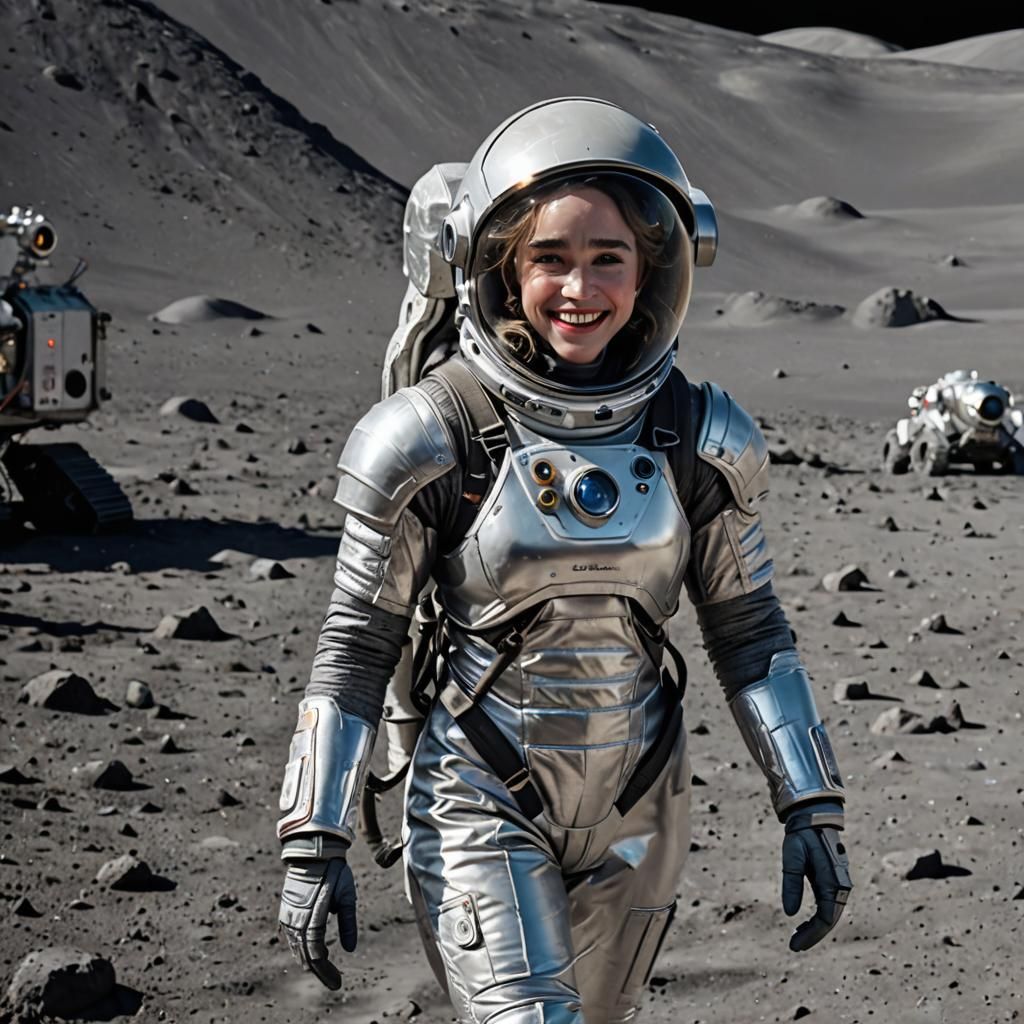 Emilia Clarke on the Moon in Silver Spacesuit