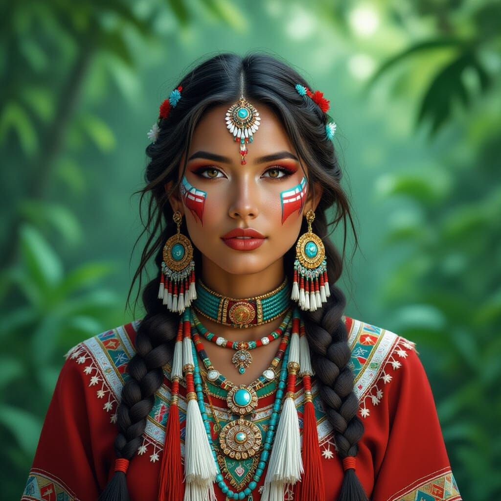 Regal Cherokee Woman in Hyperrealistic Style
