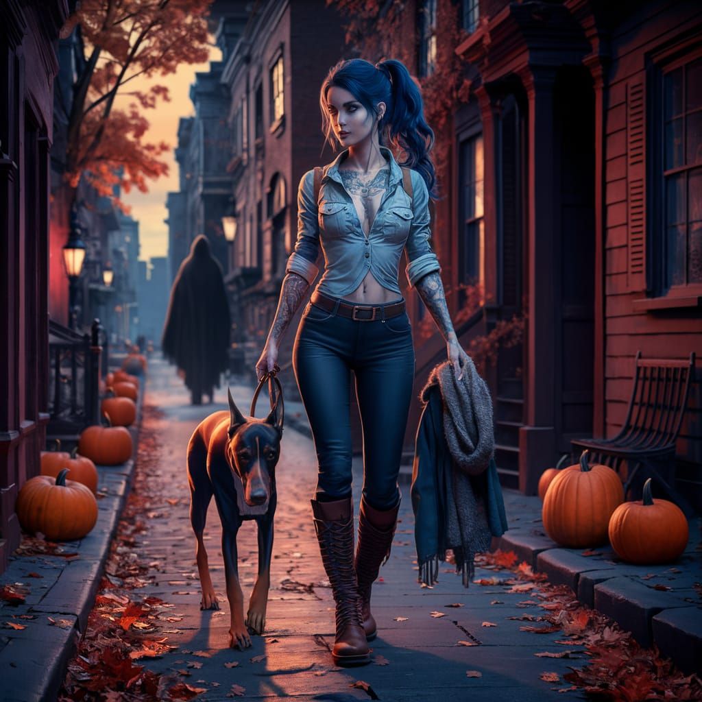 Haunted Autumn Neighborhood Digital Painting