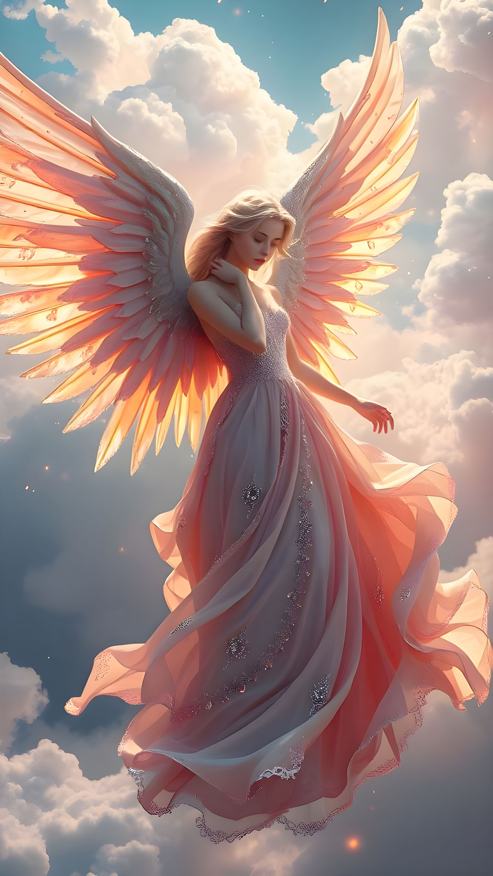 Angel in Heavenly Realm of Gold and Crystals