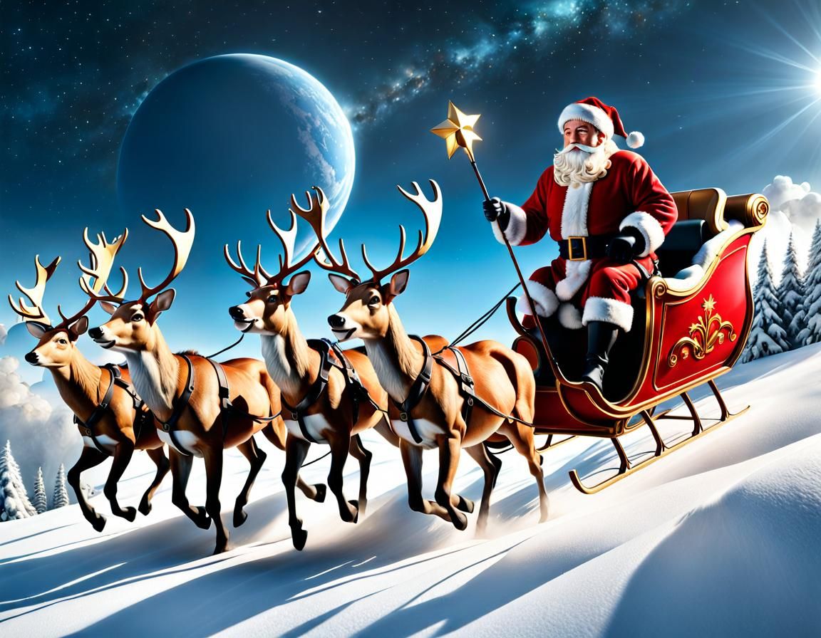 Santa Claus Sleigh Flying in Spectacular Sky