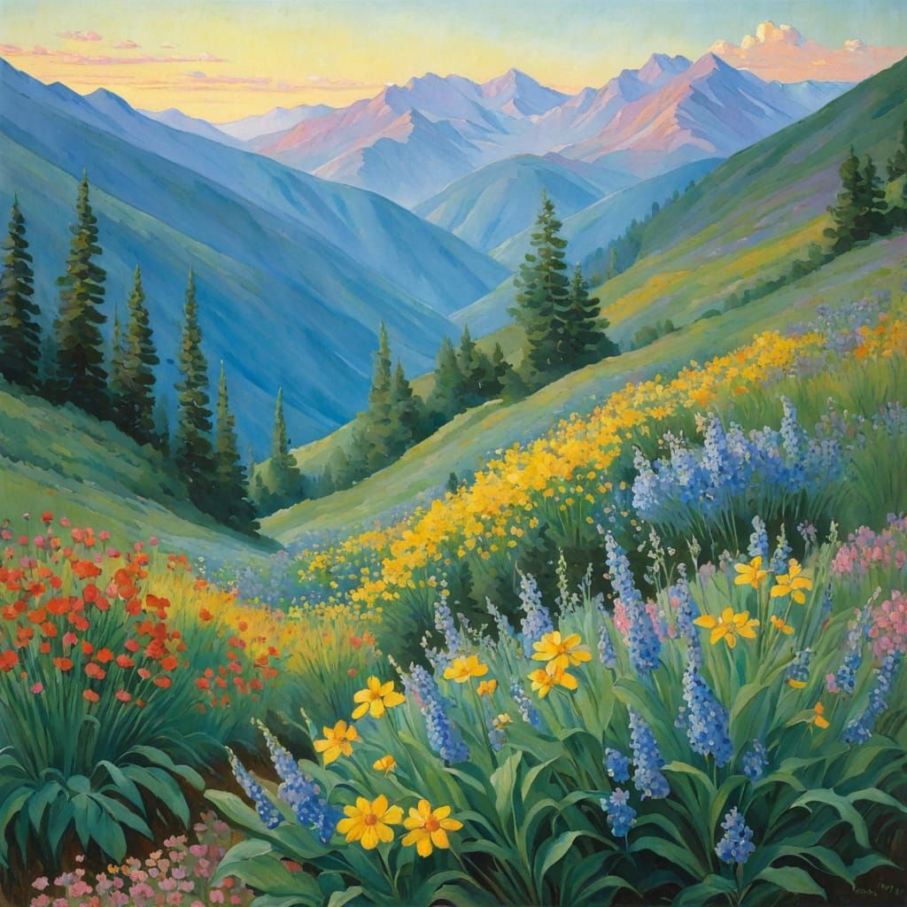 Impressionist Mountains with Wildflowers by Mary Cassatt