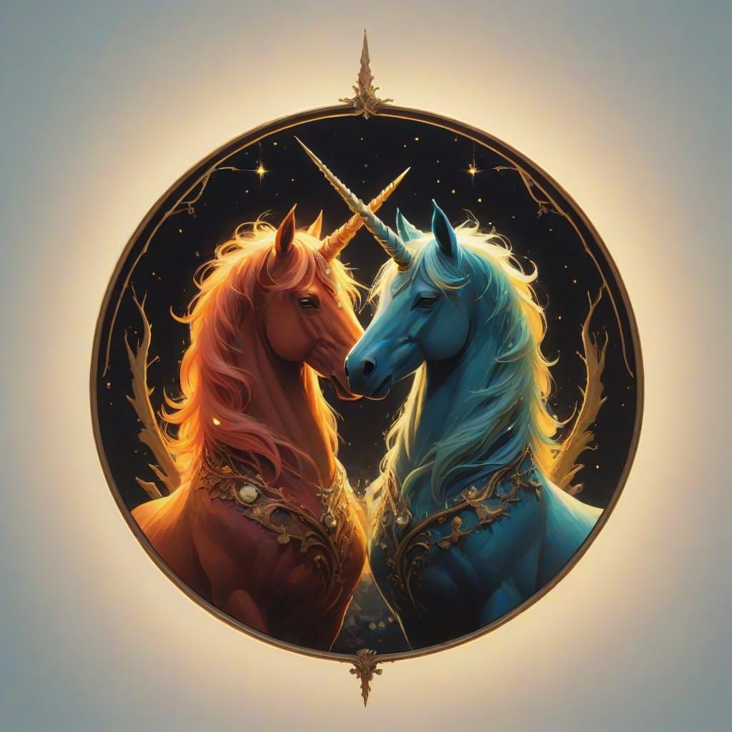 Two Regal Unicorns in Majestic Silhouette