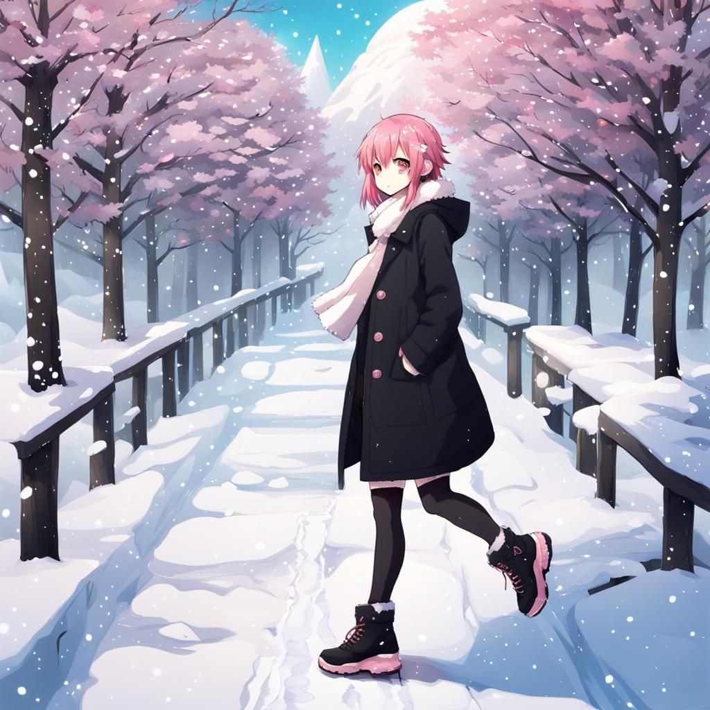 Kawaii Anime Girl in Winter Wonderland