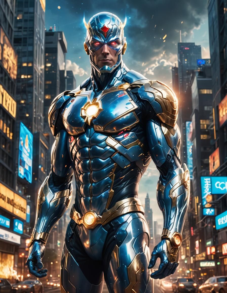 Captain Atom Heroic Pose in Anime Style