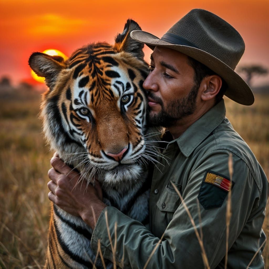 Photorealistic Portrait of a Tiger and Its Devoted Forest Ra...