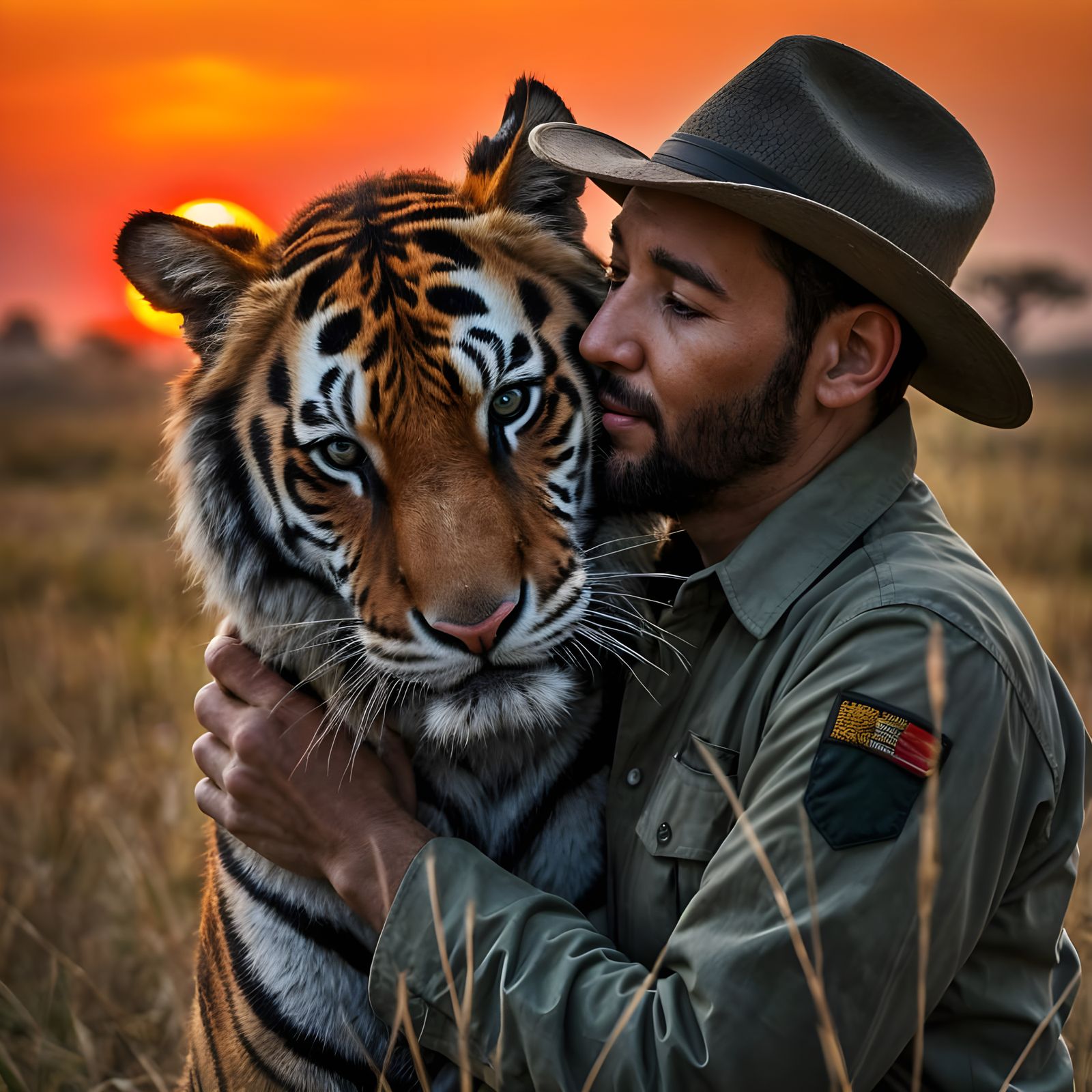 Photorealistic Portrait of a Tiger and Its Devoted Forest Ra...