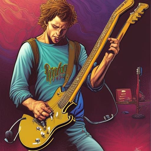 Dynamic Guitar Hero in Comic Book Art Style