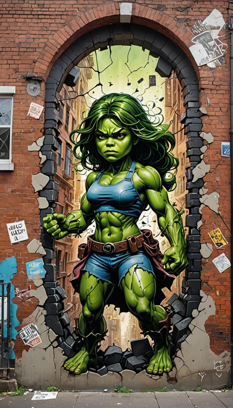 Miss Hulk Art Deco Trompe-l'oeil Street Art