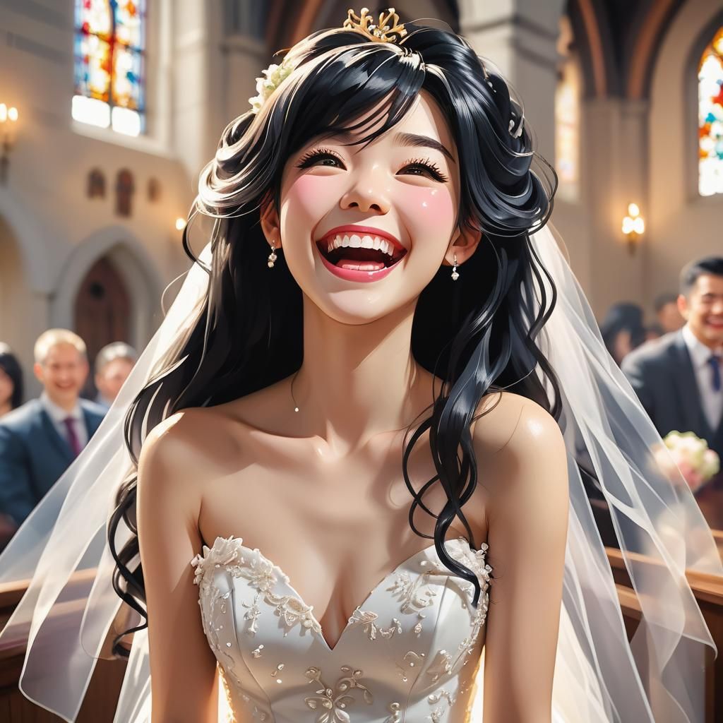 Anime Bride Portrait in Church, Studio Trigger Style