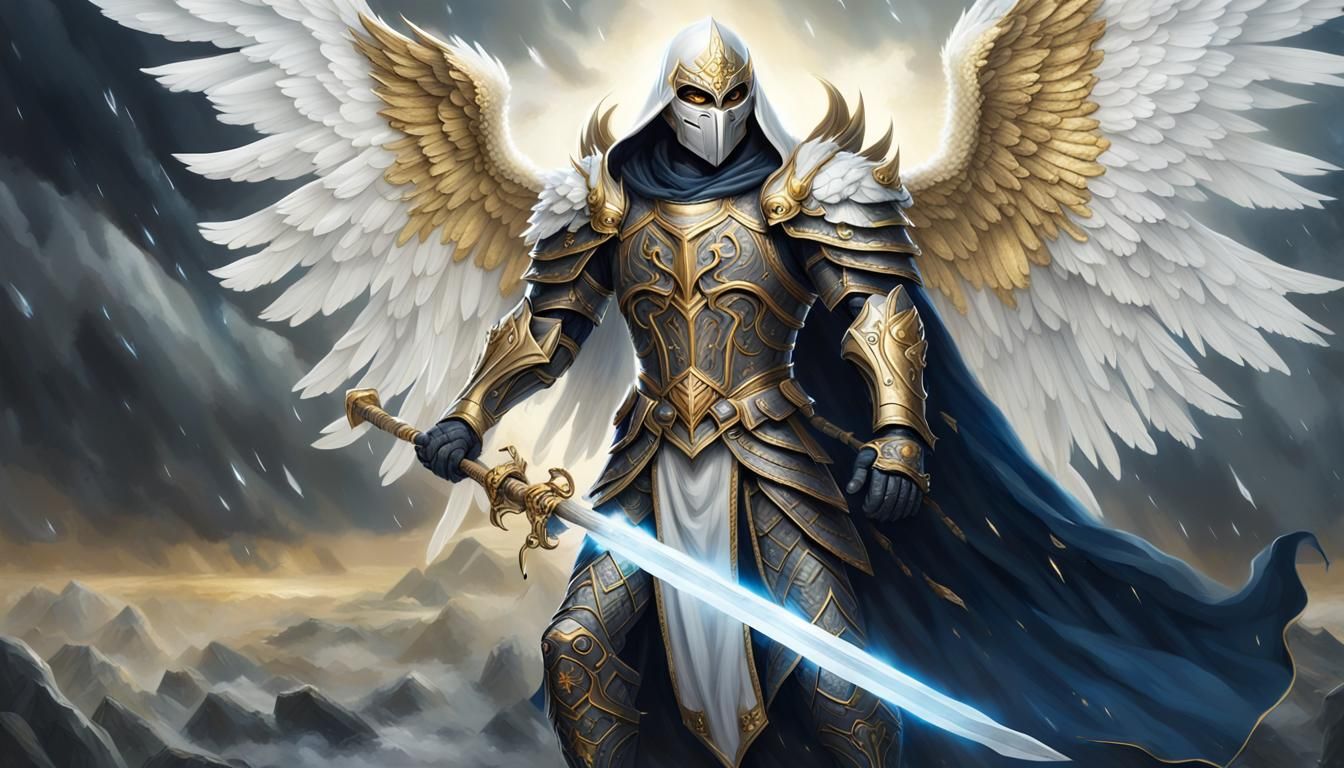 Medieval Angelic Warrior Unleashes Power