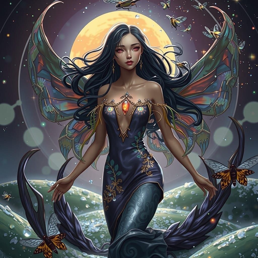 Anthropomorphic Firefly in Vibrant Snowglobe Scene, in Anime...