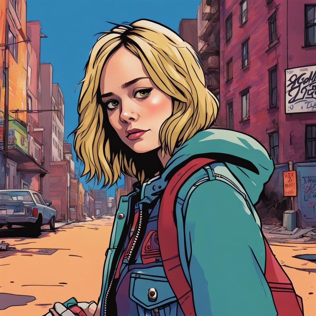 Brie Larson as Gorillaz Character, Colorful Flat Art