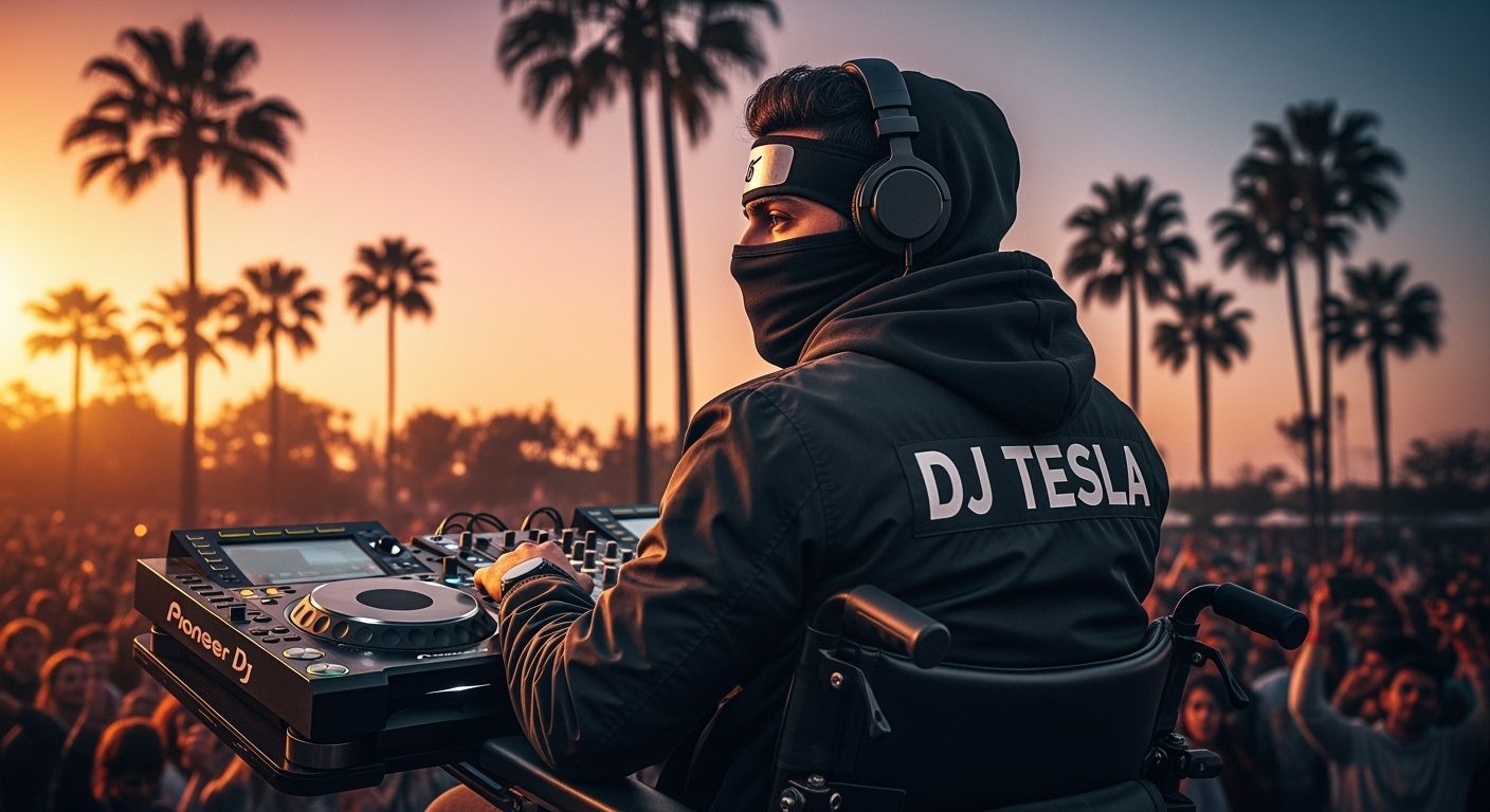 Indian DJ in Wheelchair at Sunset Beach Party
