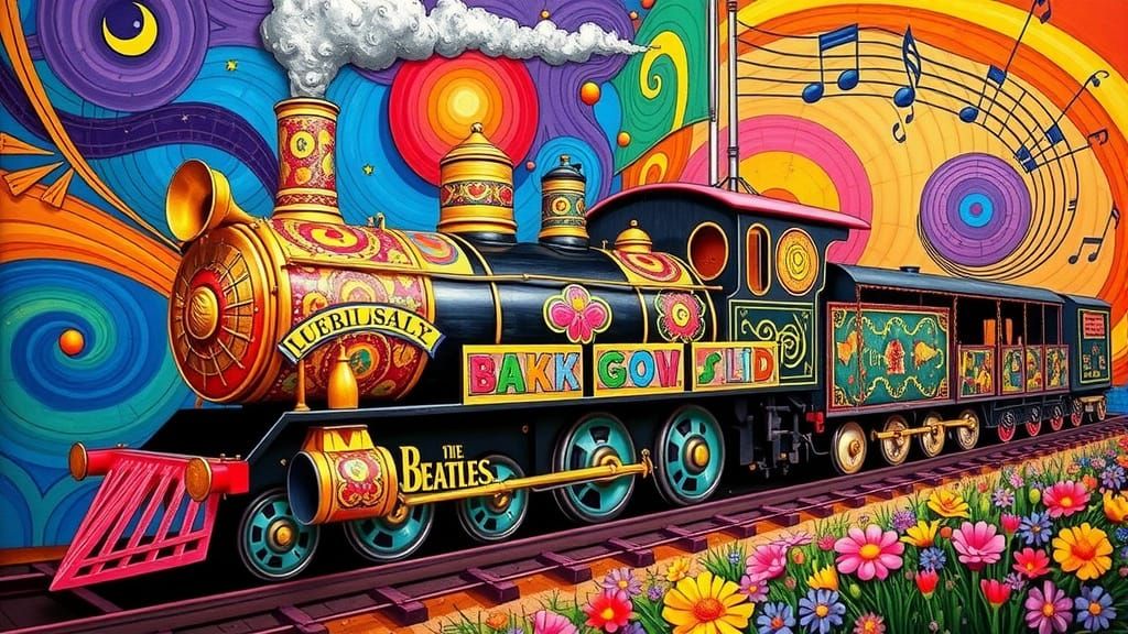 Psychedelic Vinyl Record Steam Train Submarine in Whimsical ...