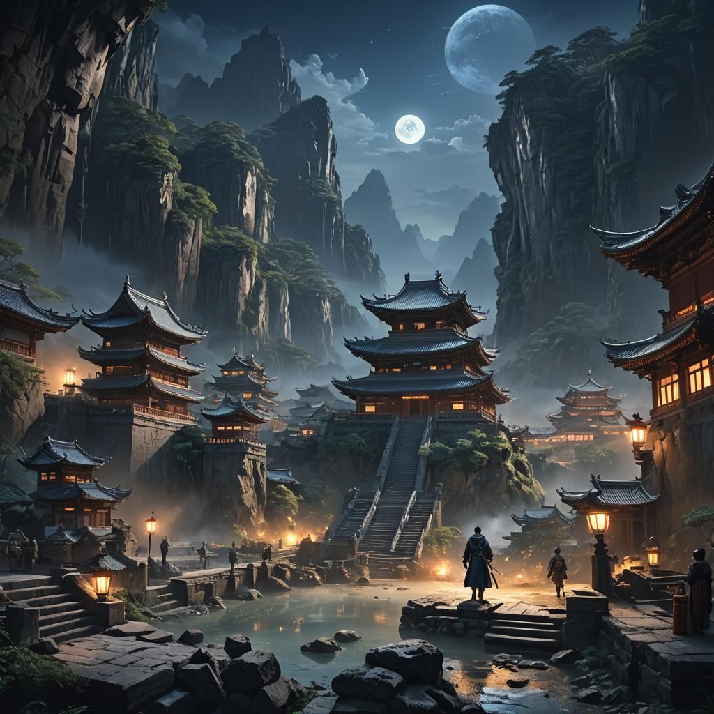 Blue Forest with Winged Horses: Digital Matte Painting