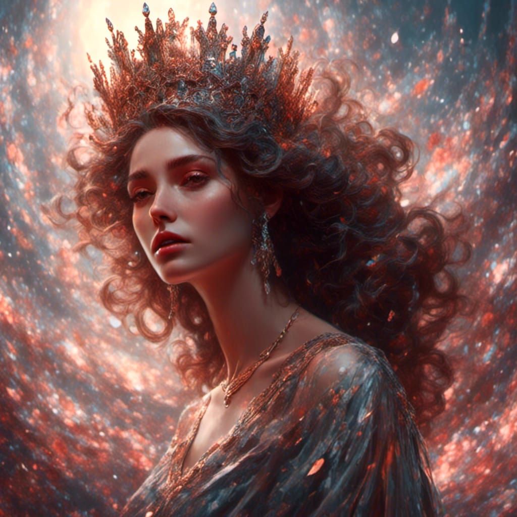 Crowned Lady Portrait in Hyperreal Macabre Style