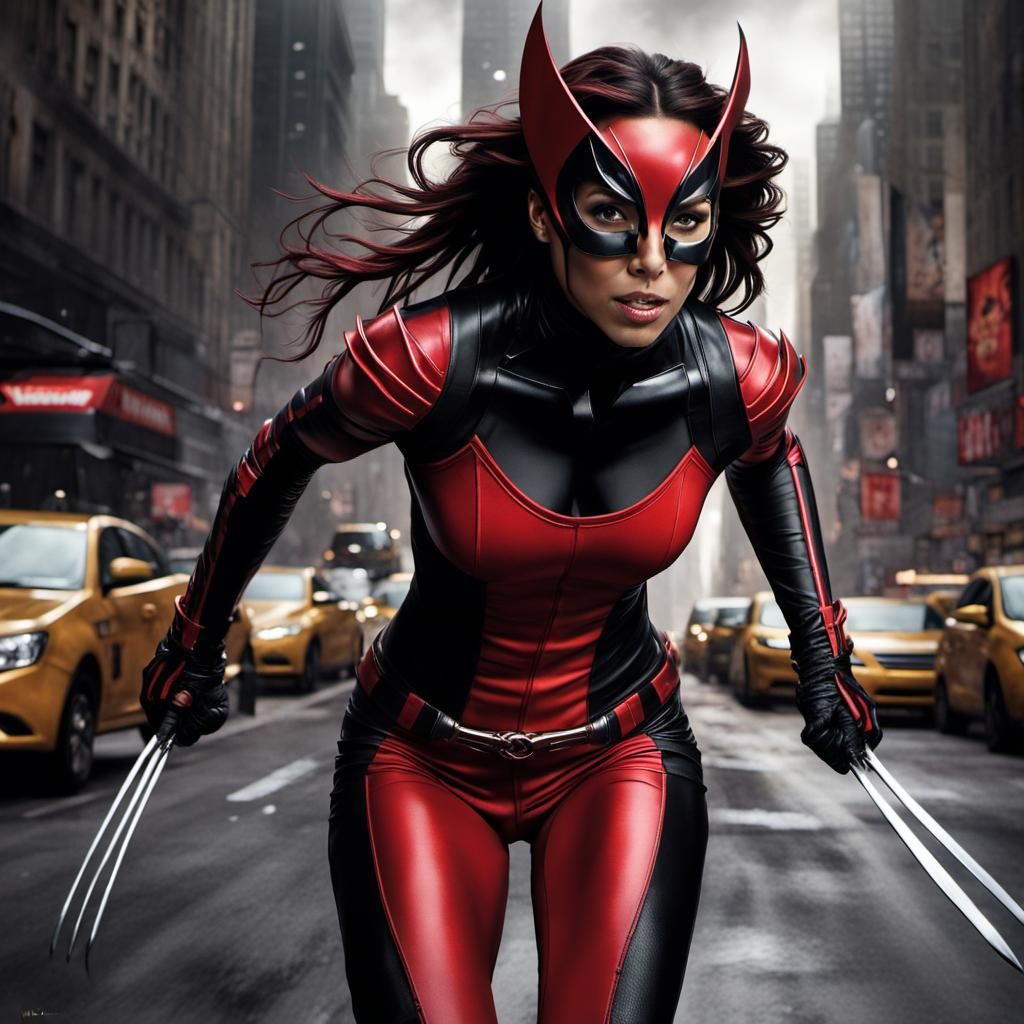 Woman in Wolverine Costume Running in New York