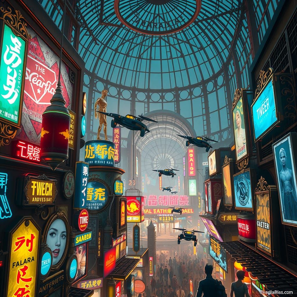 Cyberpunk City Inside Giant Birdcage