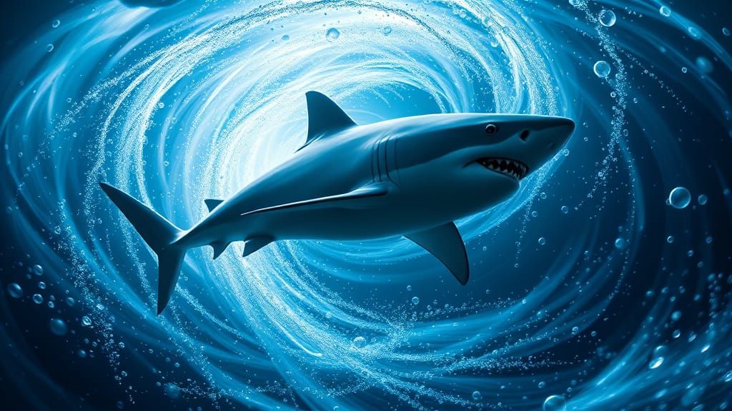 Sleek Shark Illuminated by Ethereal Aura in Hyperrealistic O...