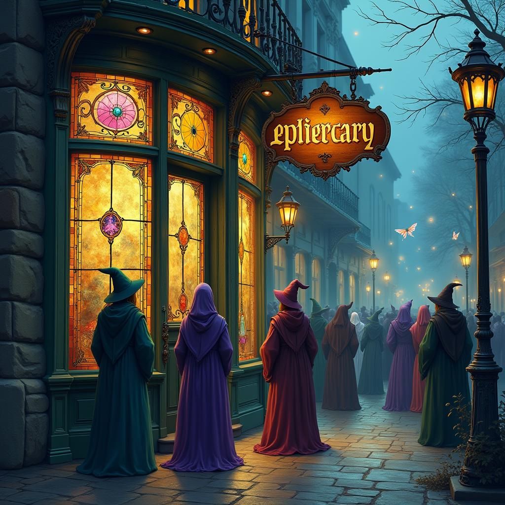 Mystical Apothecary with Witches and Fairies