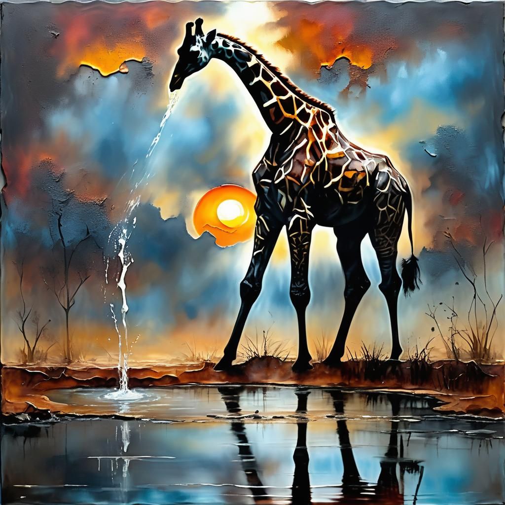 Giraffe at Sunset in Textured Encaustic Painting