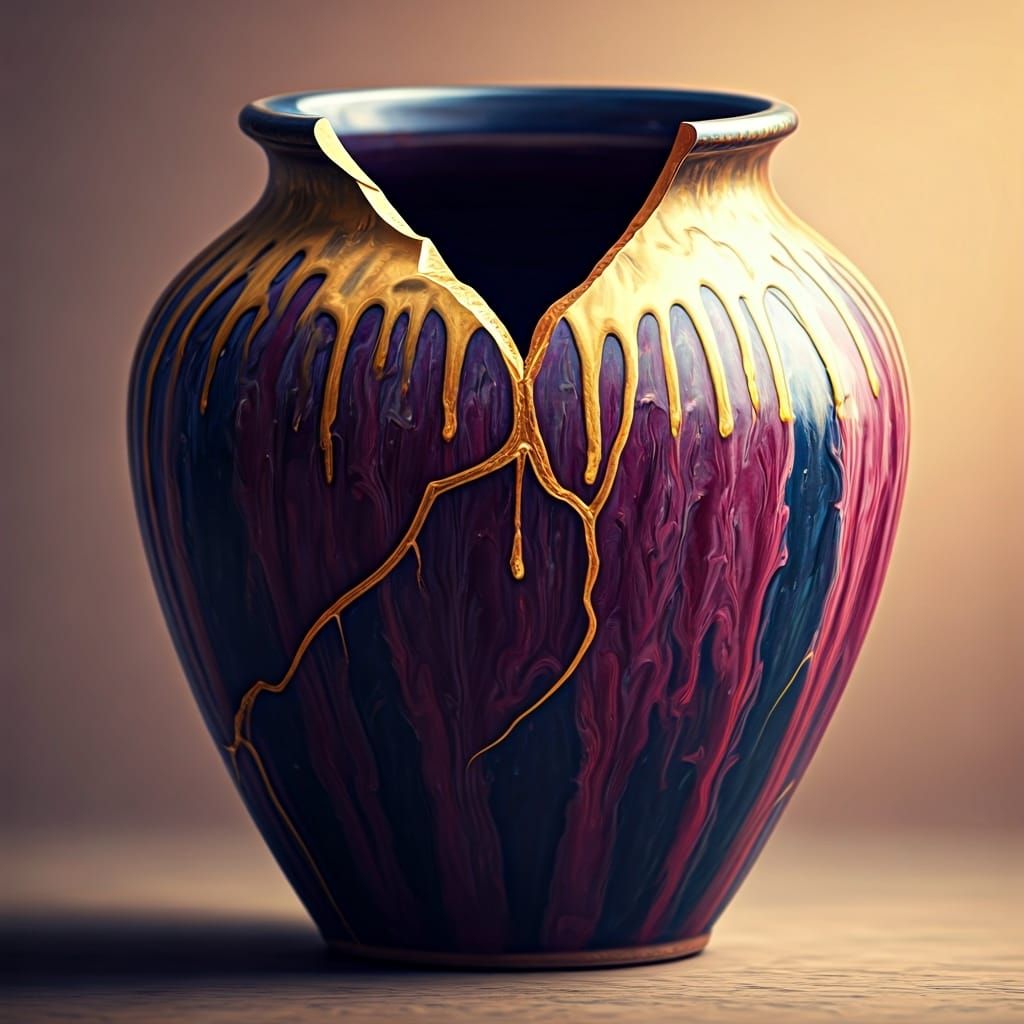 Cracked Vase with Golden Ooze