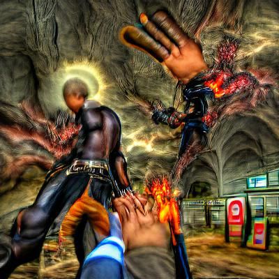 Divine Hand Reaching for Swordsman in Hell, HDR