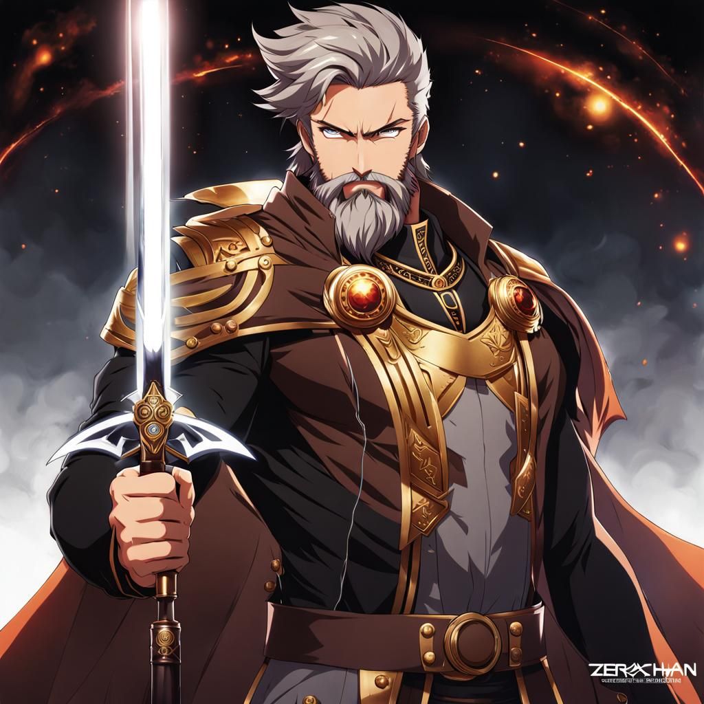 Fearless Bearded Man with Anime Style Energy