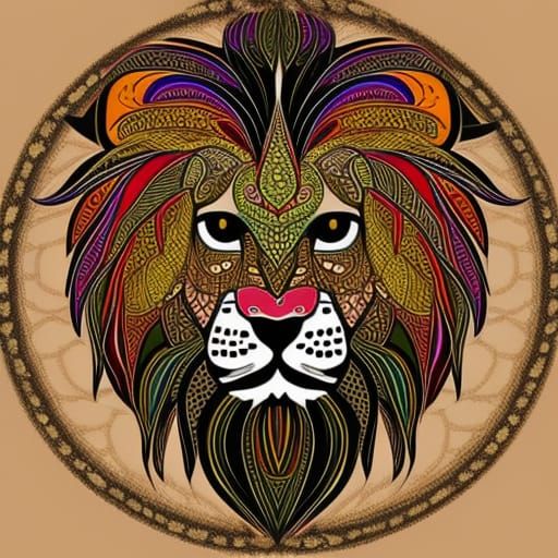 Colorful Mandala Lion Face Pattern