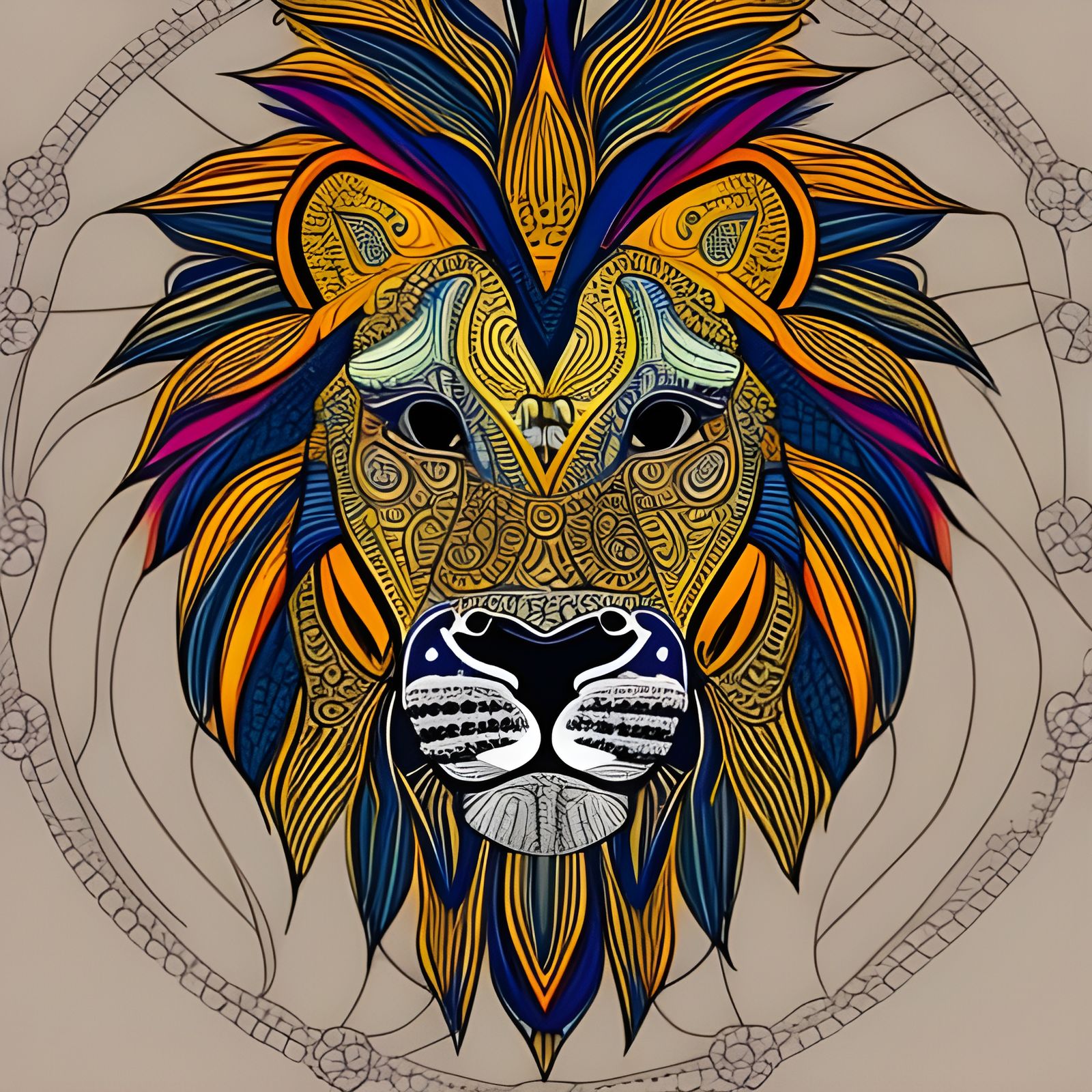 Colorful Lion Face Mandala Pattern