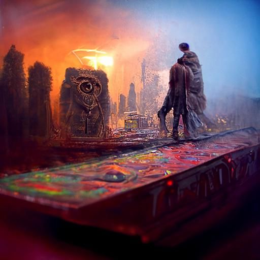 Dystopian Cityscape in Retro-Futuristic Horror Impressionism