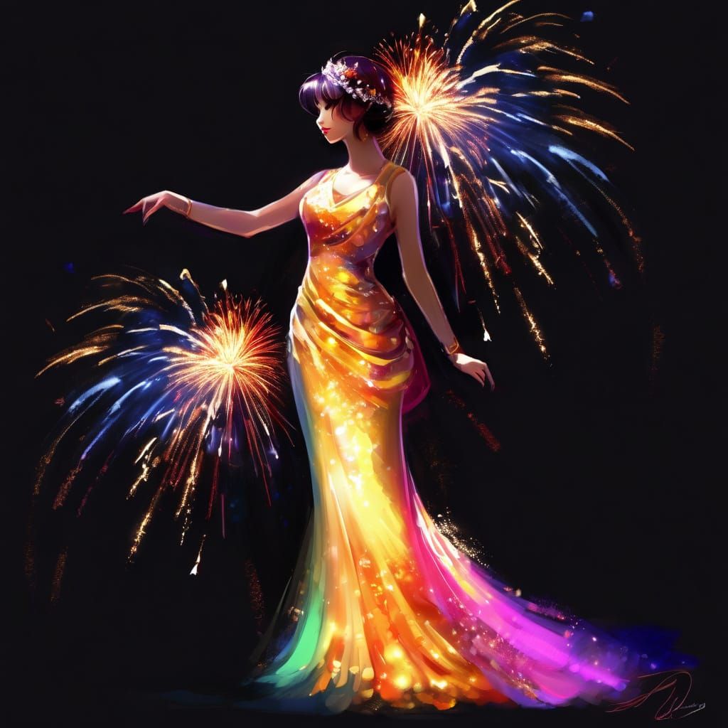 AI-Generated Haute Couture Dress with Fiery Accents