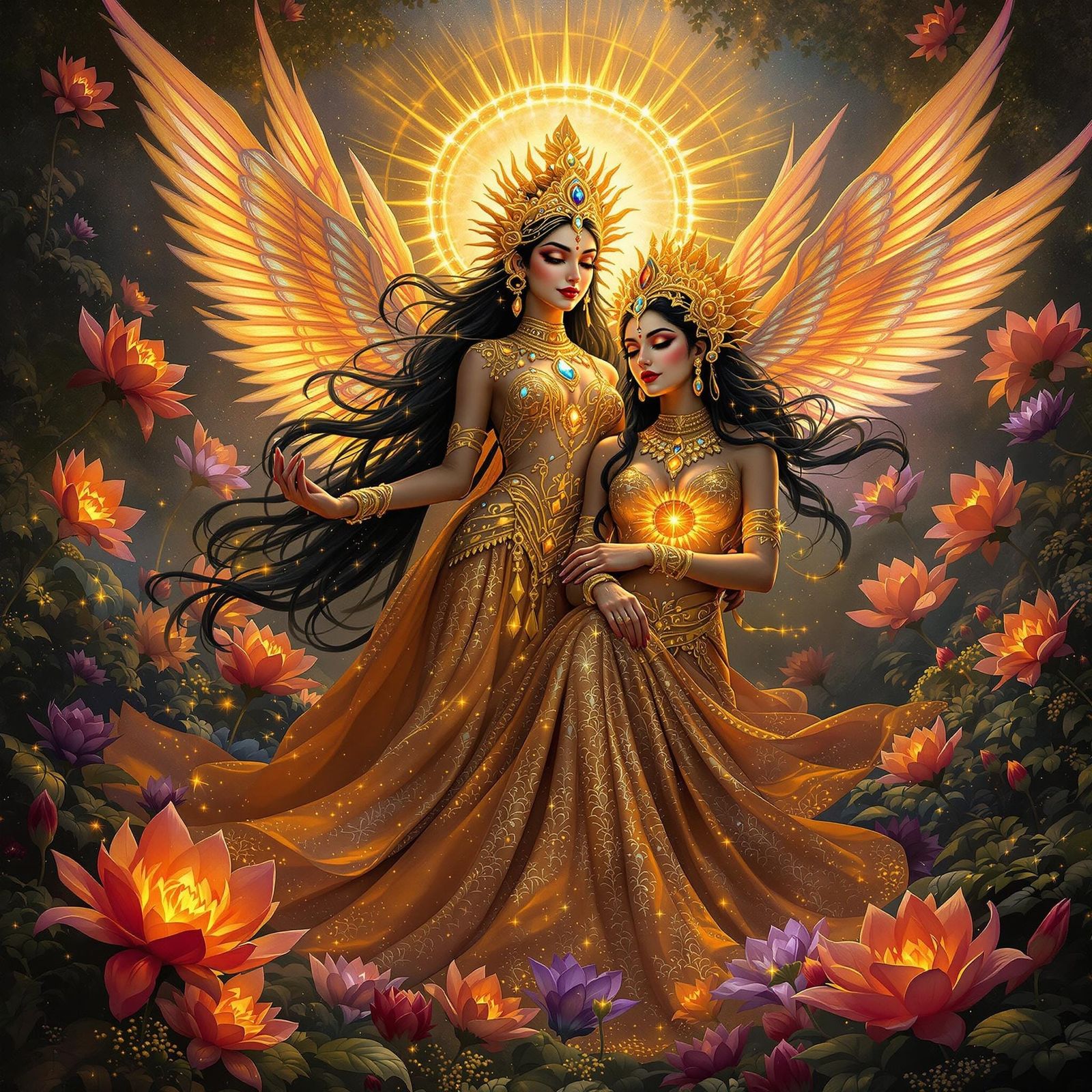 Saranyu Beside Surya in Surreal Dreamscape