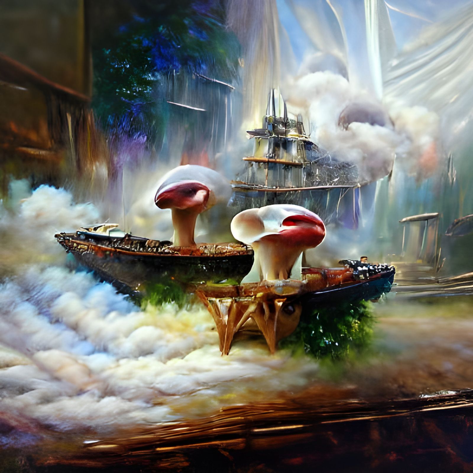 Mushroom Pirate Ship in Ethereal Fantasy Style