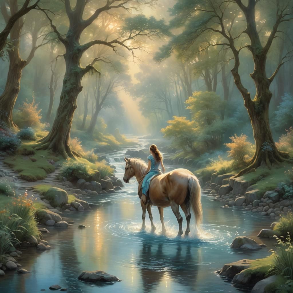 Ethereal Centaur in Misty Fantasy Landscape